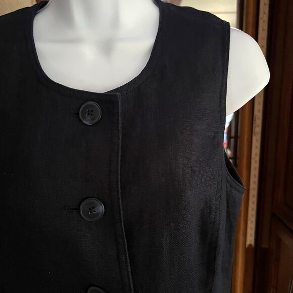 Tory Burch Navy Linen Button Front Dress 6 | Sleeveless Shift Preppy Resort Chic - Picture 4 of 7